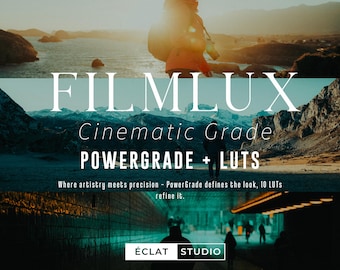 Paquete FilmLux LUTs + Powergrade / Curated Film Look .CUBE para DaVinci Resolve, FCP, CapCut y dispositivos móviles