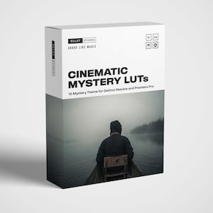 May include: A box with a white background and black text that reads "ECLAT STUDIO GRADE LIKE MAGIC CINEMATIC MYSTERY LUTS 10 Mystery Theme for DaVinci Resolve and Premiere Pro". The box has a picture of a person in a boat on a foggy lake.