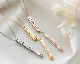 Engraved 3D Slider Bar Necklace: Sterling Silver Secret Message