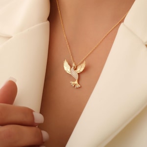 Unique Gold Phoenix Necklace, Guardian Fire Bird Necklace, Protection Phoenix Pendant, Mythical Jewelry, Simurgh Pendant, Gift For Good Luck