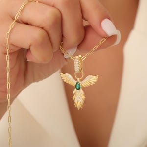 Phoenix Necklace, Mythical Pendant, Guardian Blue Bird Necklace, Protection Eagle Pendant, Good Luck Pendant, Bridesmaid Gift For Her