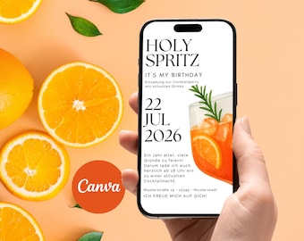 Digitale Cocktail Einladung Geburtstag, Sommer Einladung für WhatsApp, Orange Spritz Einladung, Canva Vorlage, eCard