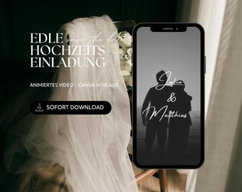 Digital wedding invitation - elegant save-the-date template, Canva template, digital wedding invitation, save-the-date video wedding invitation