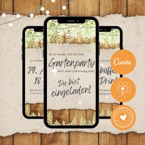 Convite de aniversário em vídeo digital festa no jardim verde | Cartão eletrônico de aniversário para Whatsapp | Coquetel | Verão | convite animado