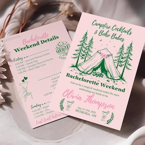 Camp Bachelorette Weekend Invitation & Itinerary Template Hiking Mountain Bach Party Invite Camping Bridal Shower Themed Girls Gone Wild