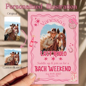 Last Rodeo Bachelorette Invitation Itinerary Template, Hand Drawn Nashville Western Cowgirl Party, Disco Country Hen Weekend, Lets Go Girls