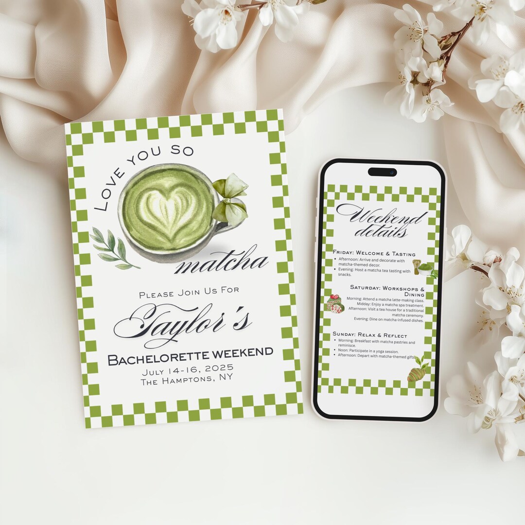 Matcha Weekend Matcha Bachelorette Weekend Invitation, Digital Printable Wedding ...