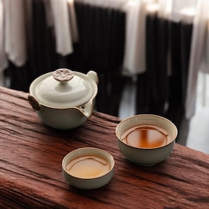 Zen Harmony Rustic Japanese Tea Set – Handmade Ceramic Teapot & Cups – Artistic Travel Gift for Tea Lovers