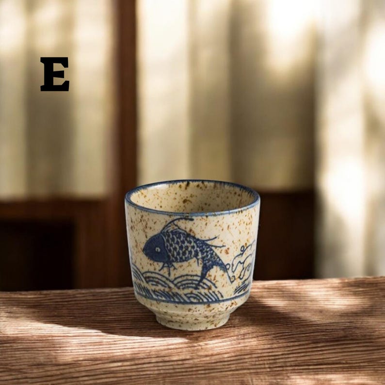 Japanese Hand-painted Ceramic Tea Cup | Retro Underglaze Sake ...