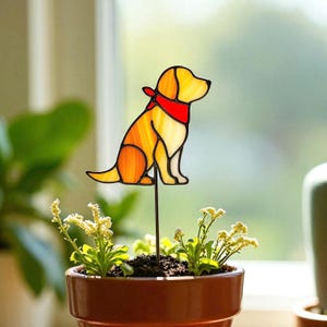 Stained Glass Dog Suncatcher, Hanging Window Decor or Plant Stake – Personalized Pet Memorial Gift for Dog Lovers