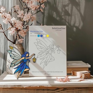 Fairy Stained Glass Pattern – Mischievous Lantern Fairy PDF Template | Fantasy DIY Suncatcher Digital Download