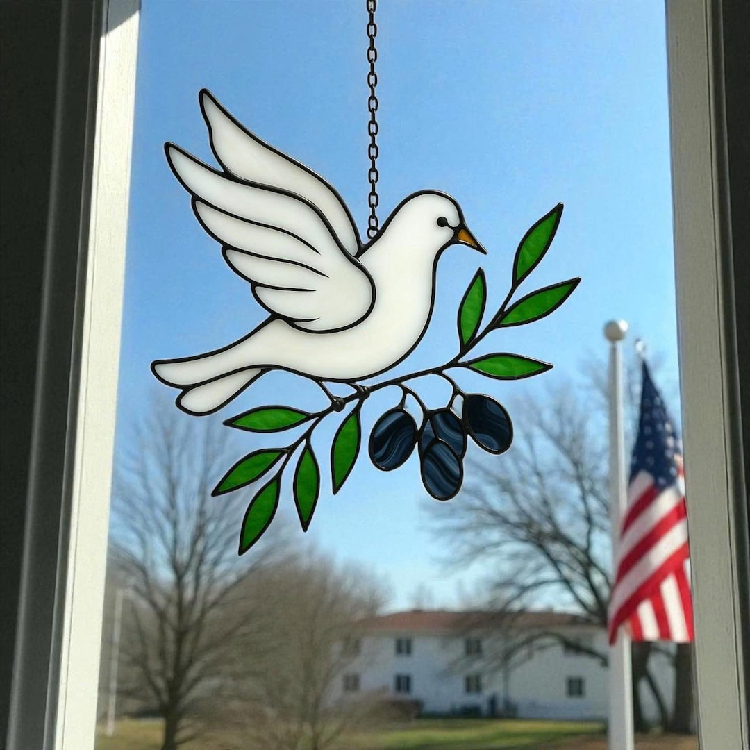 Stained Glass Dove With Olive Branch - Peace Suncatcher Window Hanging ...