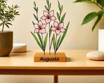 Stained Glass Gladiolus Flower – Personalized Name Gift, Unique Birthday or Desk Decor