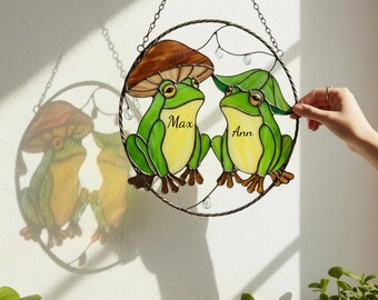 Spring Garden Decor Frog Suncatcher | Mothers Day Gift for Mom | Real Stained Glass Art | Unique Plant Lover Gift | Window Hanging
