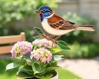 Stained Glass Bird Plant Stake | Indoor Flower Pot Decor | Gardener Gift for Mom Grandma | Unique Winter Suncatcher | Bird Lover Ornament