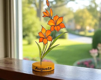 Gladiolus Stained Glass Suncatcher | August Birth Flower, Personalized Decor