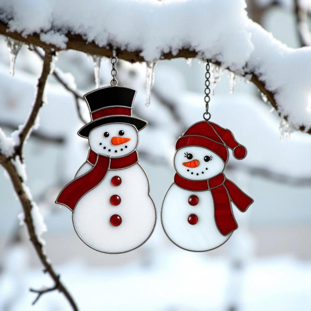Personalized Stained Glass Snowman Suncatcher: Handmade Christmas ...
