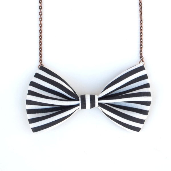 Navy Blue Thin Striped Bow Tie Necklace, Casual Bowtie for her