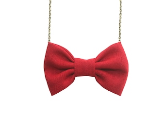 Red Linen - Bow Tie Necklace Women Bowtie, Bridesmaids Accessory