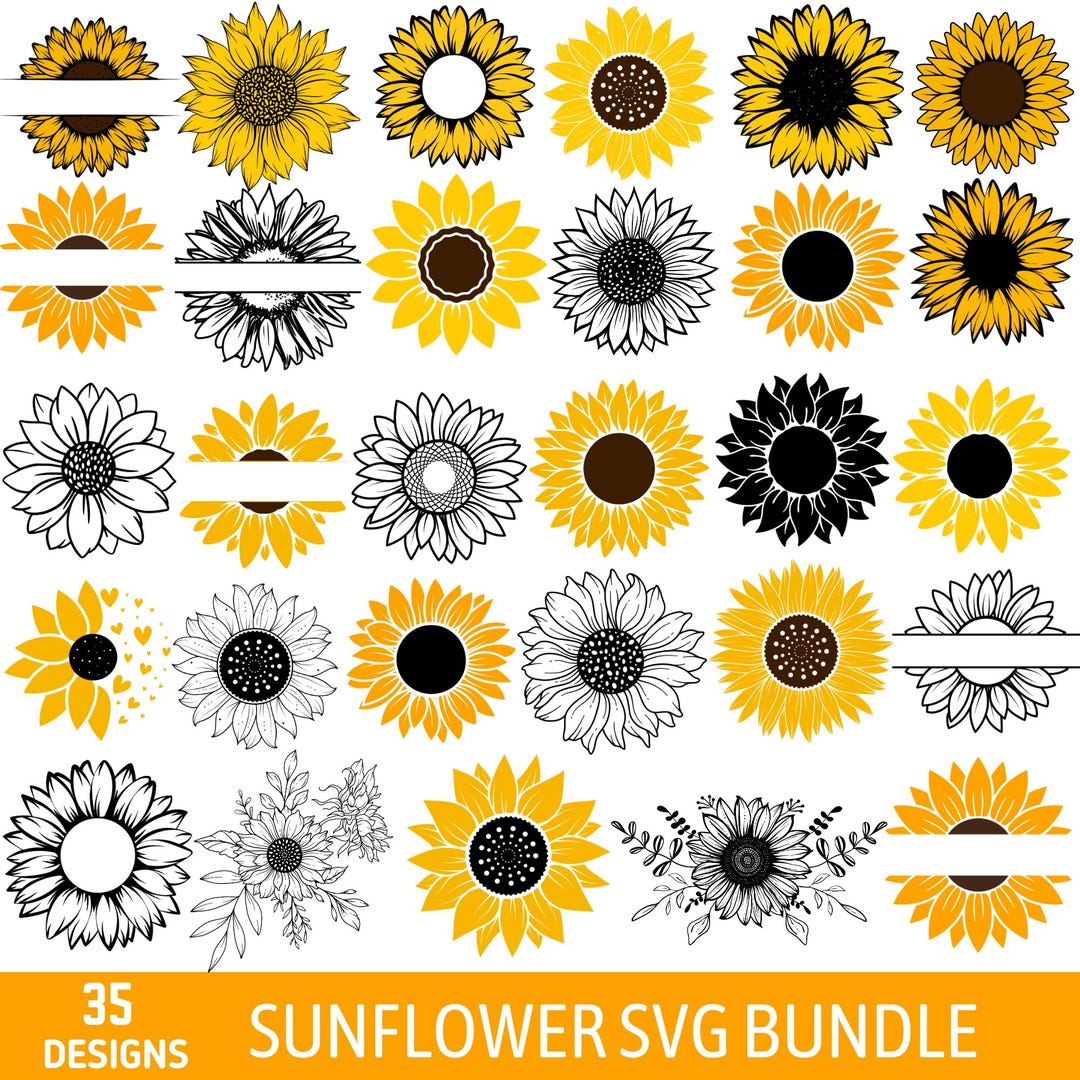 Sunflower SVG Bundle: Cricut & Silhouette Cut Files (digital Download ...