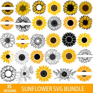 Sunflower SVG Bundle, Sunflower Clipart, Flower SVG, Sunflower Cricut Cut Files, Sunflower Silhouette, Vector And DXF Files for Silhouette