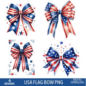 Pacchetto fiocco bandiera USA in formato PNG, bandiera americana Coquette in formato PNG, fiocco patriottico in formato PNG, 4 luglio Coquette in formato PNG, nastro bandiera USA in formato PNG, fiocco bandiera, file digitale