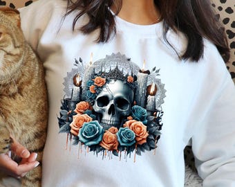 Gothic Halloween Skull PNG: Floral Skeleton Design (Digital Download)