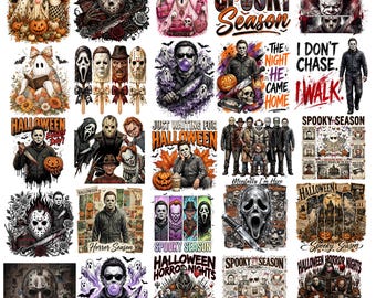 Pacote de PNGs de Terror para o Halloween, PNGs da Temporada Assustadora, PNGs de Personagens de Filmes de Terror, Sublimação de Terror, Design para Camiseta de Halloween, Download Instantâneo