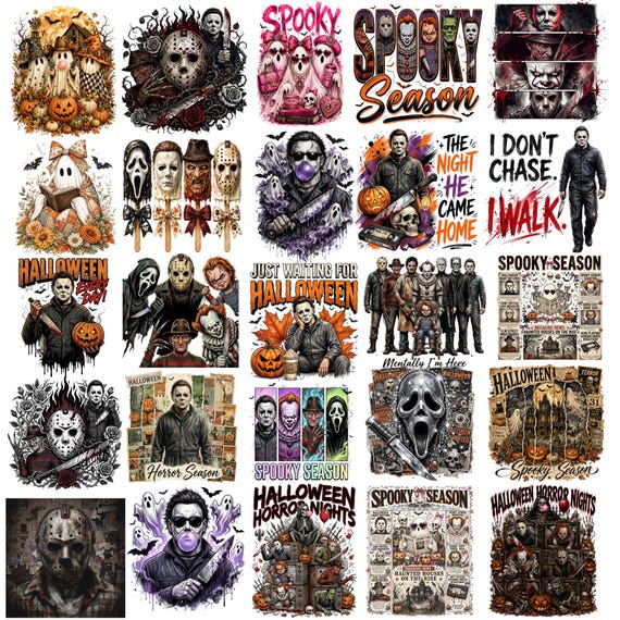Halloween Horror PNG Bundle, Spooky Season PNG, Horror Movie Characters PNG, Horror Sublimation, Halloween Shirt Design, Instant Download