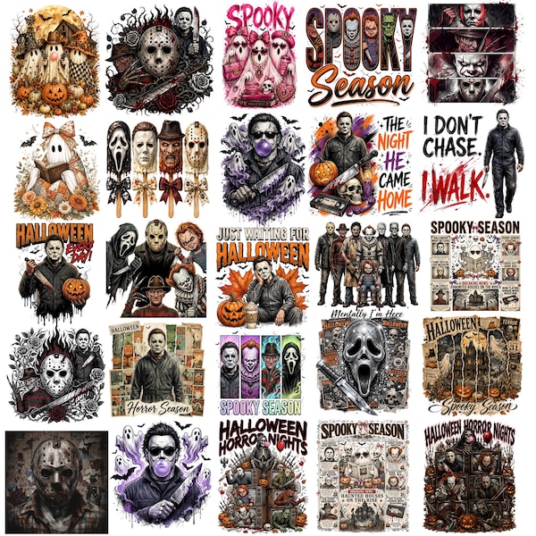 Halloween Horror PNG Bundle, Spooky Season PNG, Horror Movie Characters PNG, Horror Sublimation, Halloween Shirt Design, Instant Download