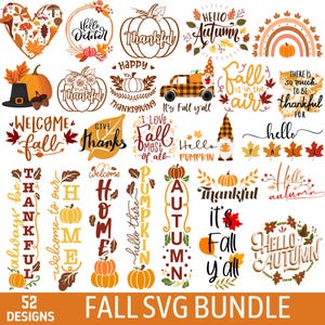 Fall SVG Bundle: Autumn Quotes, Pumpkin & Thanksgiving Designs (Digital Download