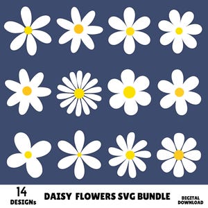 Daisy Svg Bundle, Daisy Flower Svg, Daisy Clipart, Retro Flower Cut File, Flowers Svg, Daisy Png, Daisies Svg, Digital Download