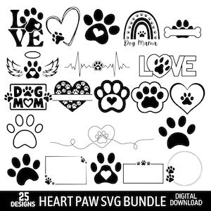 Heart Paw Svg Bundle, Paw Print Svg, Dog Paw Svg, Paw Heart Svg, Paw Svg, Dog Mom Svg, Dog Lover Svg, Animal Paw Svg, Digital Download