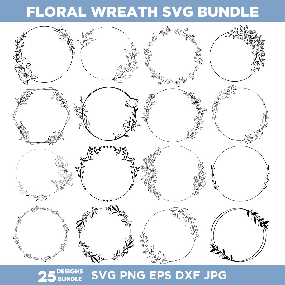 Floral Wreath SVG Bundle: Botanical Circle Frame Designs (instant ...