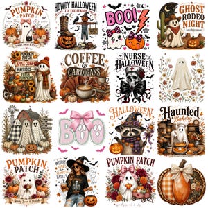 Halloween PNG Bundle Boho Ghost Clipart Pumpkin Patch Sublimation Designs Farmhouse Fall Shirt Retro Cute Kawaii Witchy Digital Download