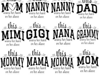 This Mama/Grandma/Nana Wears Her Heart On Her Sleeve Svg, Mama Bundle, Mother’s Day Svg, Custom Kids Names,Mama Heart Svg,Mom Sweatshirt Svg