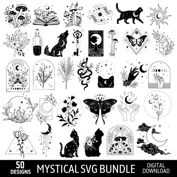 Mystical SVG Bundle: Celestial, Moon, Magic Designs (Digital Download)