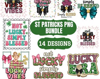 St. Patrick's Day PNG-Bundle, Not Lucky Simply Blessed, Christliches Kleeblatt Png, Realistisches Stricken, Irish Girl DTF, Kinder St. Patty's, 300 DPI