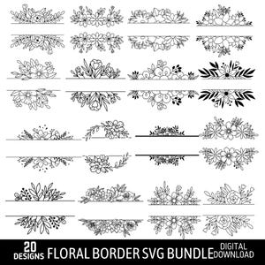 Floral Frame SVG Bundle: Wedding Monogram Clipart (Digital Download