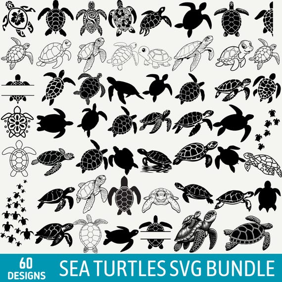Sea Turtle SVG Bundle: 60 Ocean Animal Designs - Cricut, Silhouette