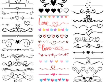 Heart Text Divider SVG Bundle, 50 Heart Svg Dividers, Valentine's Day SVG, Heart Border SVG, Heart Line Divider, Wedding Svg, Love Svg