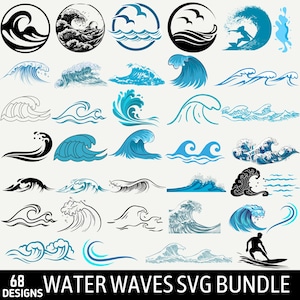 Ocean Wave SVG Bundle: Surfing Silhouette, Beach Designs (Digital Download)