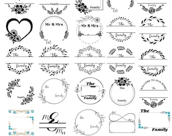 Family Name Monogram SVG Bundle: Floral Wedding Frame, Welcome Home Sign (Cut File)
