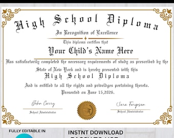 Modèle de diplôme d'études secondaires modifiable sur CANVA, modèle de diplôme pour l'enseignement à domicile, certificat de diplôme imprimable, diplôme personnalisé, téléchargement instantané