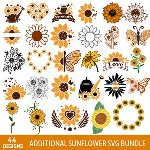 Sunflower SVG Bundle, Sunflower Clipart, Flower SVG, Sunflower Cricut Cut Files, Sunflower Silhouette, Vector And DXF Files for Silhouette