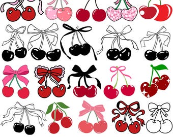 Cherry SVG Bundle, Cute Cherry Clipart, Bow Cherry Svg, Checkered Cherry Jpg, Coquette Png, Cricut Cut Files, Cherry PNG, Digital Download