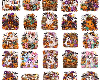 Kids Halloween PNG Bundle, Cute Ghost Coquette Bow Png, Black Cat Pumpkin Png, Spooky Dinosaur Png, Trick or Treat Png, Digital Download