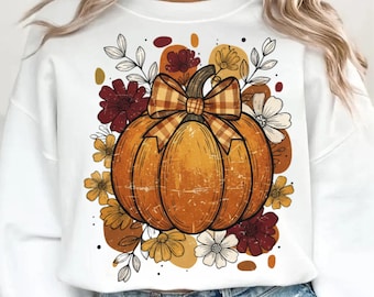 Floral Fall Pumpkin PNG: Boho Autumn Shirt Design (Digital Download)