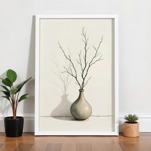 Japandi Deciduous Plant Wall Art – Wabi Sabi Vase Botanical Printable – Minimalist Japanese-Inspired Decor for Living Room or Office
