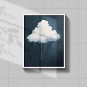Rain Falling Wall Art, Elegant Clouds Digital Print, Nature Inspired Wall Decor, Printable Art for Home, Instant Download